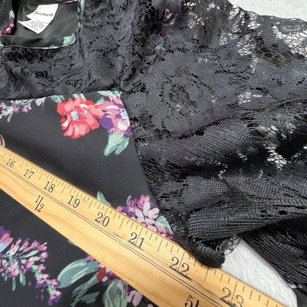 BonWorth‎ Floral Lace Bell Sleeve Blouse Black MP Whimsygoth Boho Dark Romantic - Picture 4 of 10